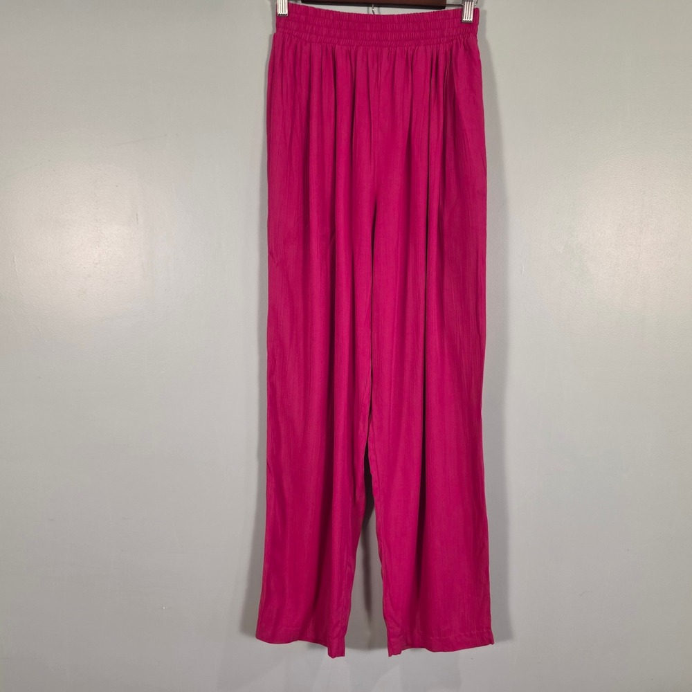 Adam Douglass Vintage Magenta Pink Crinkle Rayon Wide Leg Pants Medium USA Made